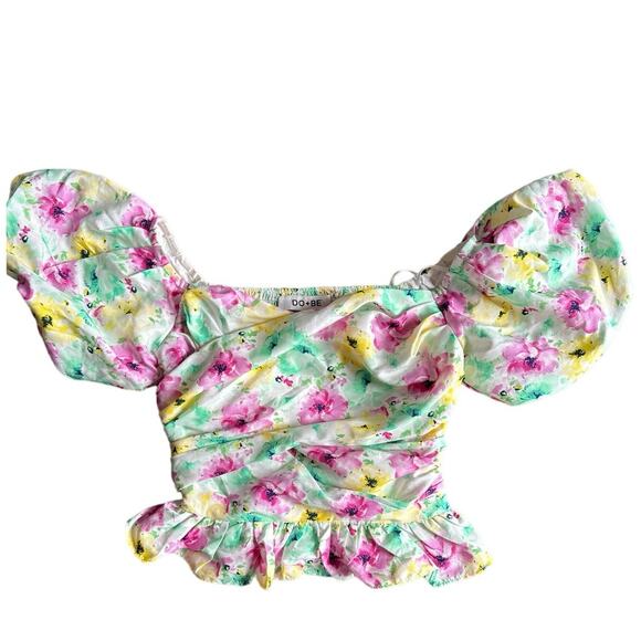 Do + be Tops - 💥Do + Be Floral Ruffle Puff Sleeve Cropped Peplum Top Womens size Small Pink